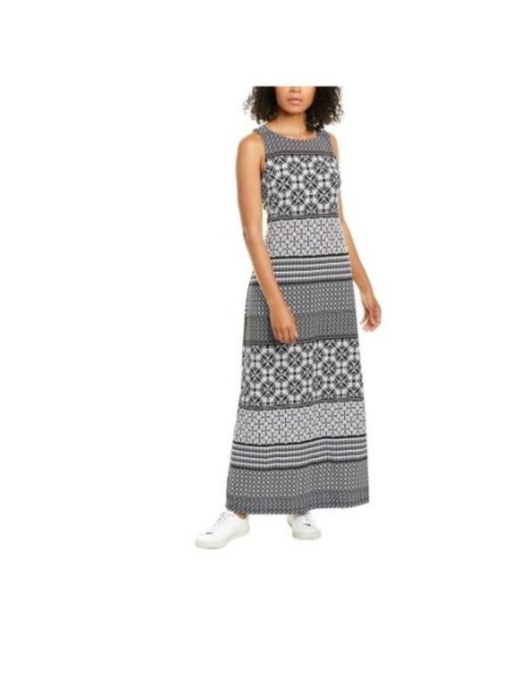 Tommy Bahama Maxi Dress size Large Tropical Terrazza Black white Print Shelf Bra